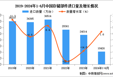 2024年1-6月中国存储部件进口数据统计分析：进口量10426万台