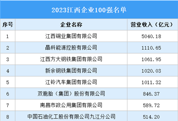 2023年江西企业100强名单（附榜单）