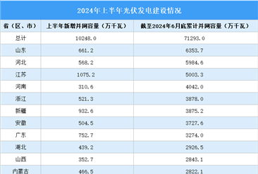 2024年上半年中国各省（区、市）光伏发电并网容量统计（图）