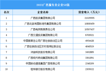 2023广西服务业企业50强（附榜单）