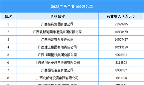 2023广西企业100强名单（图）