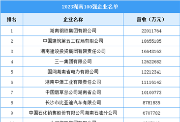 2023湖南100強(qiáng)企業(yè)名單（圖）