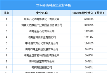 2024海南制造业企业50强名单（图）