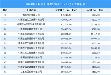 2024年《財富》世界500強(qiáng)中國上榜企業(yè)排行榜（附榜單）