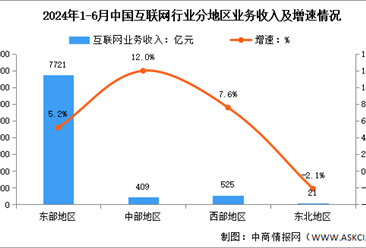 2024年1-6月中国互联网行业分地区收入分析：中部地区互联网业务收入持续增长（图）