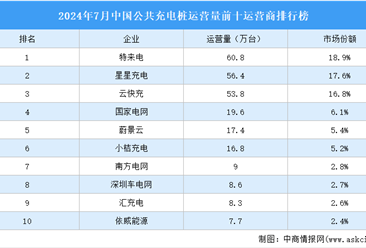 2024年7月中国公共充电桩运营量前十运营商排行榜（附榜单）