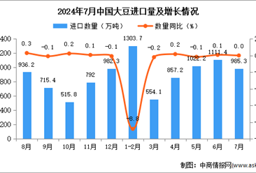 2024年7月中國(guó)大豆進(jìn)口數(shù)據(jù)統(tǒng)計(jì)分析：進(jìn)口金額同比下降0.1%