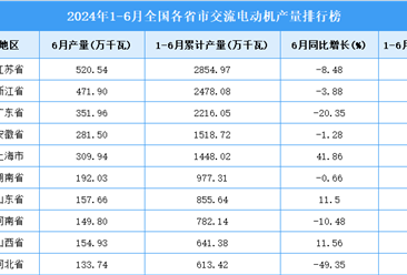 2024年上半年全国各省市交流电动机产量排行榜