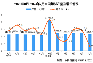 2024年7月全国钢材产量数据统计分析