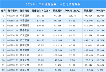 2024年上半年中国证券行业上市公司业绩排行榜（附榜单）