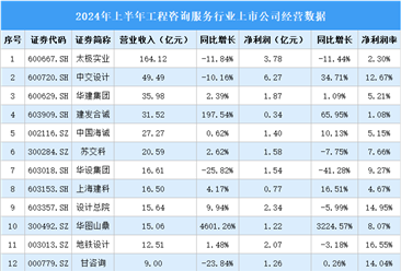 2024年上半年中国工程咨询服务行业上市公司业绩排行榜（附榜单）