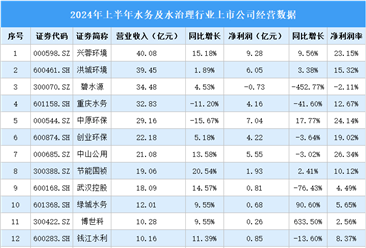 2024年上半年中国水务及水治理行业上市公司业绩排行榜（附榜单）