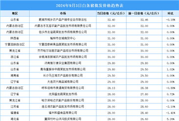 2024年9月4日全国各地最新白条猪价格行情走势分析