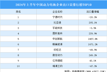 2024年上半年中国动力电池企业出口量排行榜TOP10（附榜单）