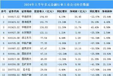 2024年上半年中國(guó)多元金融行業(yè)上市公司業(yè)績(jī)排行榜（附榜單）