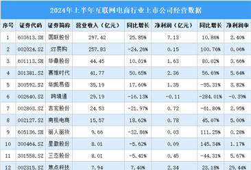 2024年上半年中国互联网电商行业上市公司业绩排行榜（附榜单）