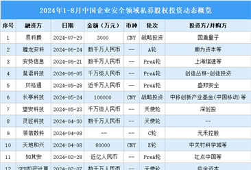 2024年1-8月中国企业安全领域私募股权投资盘点（附投融资事件汇总）