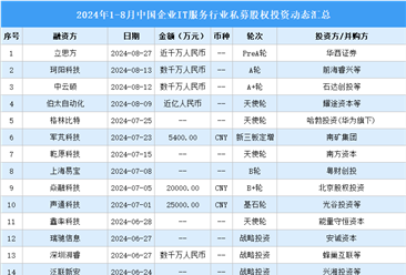 2024年1-8月中国企业IT服务行业私募股权投资盘点（附投融资事件汇总）