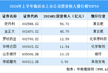 2024年上半年临沂市上市公司营业收入排行榜（附榜单）