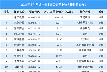 2024年上半年徐州市上市公司营业收入排行榜（附榜单）