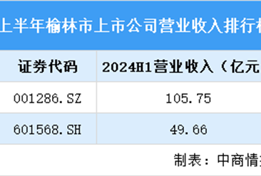 2024年上半年榆林市上市公司营业收入排行榜（附榜单）