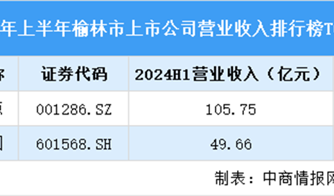 2024年上半年榆林市上市公司营业收入排行榜（附榜单）