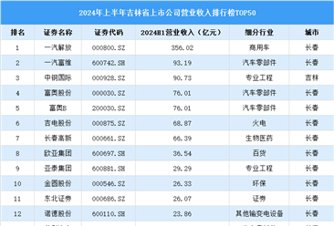2024年上半年吉林省上市公司营业收入排行榜（附榜单）