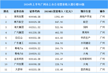 2024年上半年广州市上市公司营业收入排行榜（附榜单）
