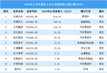 2024年上半年保定市上市公司营业收入排行榜（附榜单）