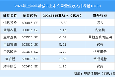 2024年上半年盐城市上市公司营业收入排行榜（附榜单）