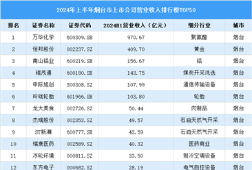 2024年上半年烟台市上市公司营业收入排行榜（附榜单）