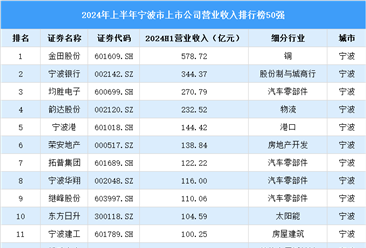 2024年上半年宁波市上市公司营业收入排行榜（附榜单）