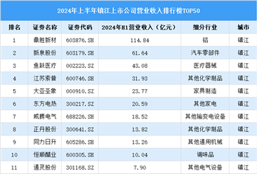 2024年上半年镇江市上市公司营业收入排行榜（附榜单）