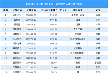 2024年上半年四川省上市公司营业收入排行榜（附榜单）