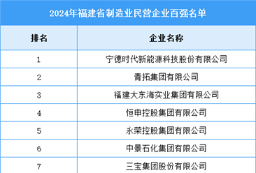 2024年福建省制造业民营企业百强名单（附榜单）