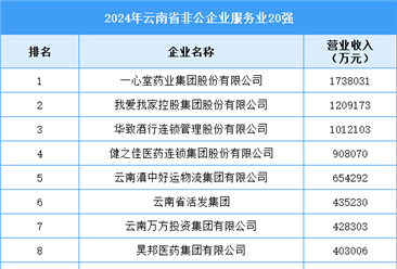 2024年云南省非公企業(yè)服務(wù)業(yè)20強(qiáng)企業(yè)名單（附榜單）