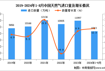 2024年1-8月中国天然气进口数据统计分析：进口量8713万吨