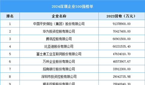 2024深圳企业500强（附榜单）