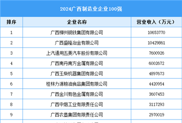 2024广西制造业企业100强（附榜单）