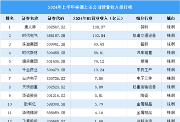 2024年上半年株洲市上市公司营业收入排行榜（附榜单）