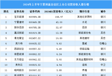 2024年上半年宁夏回族自治区上市公司营业收入排行榜（附榜单）
