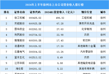 2024年上半年徐州市上市公司营业收入排行榜（附榜单）
