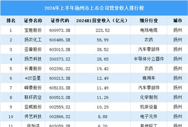 2024年上半年扬州市上市公司营业收入排行榜（附榜单）