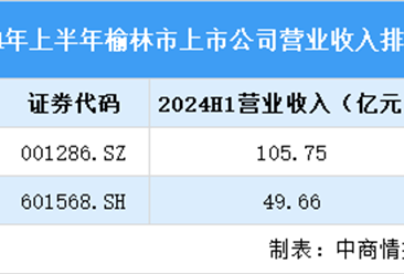 2024年上半年榆林市上市公司营业收入排行榜（附榜单）