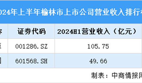 2024年上半年榆林市上市公司营业收入排行榜（附榜单）