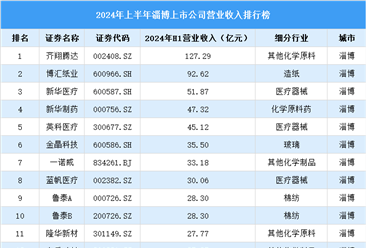 2024年上半年淄博市上市公司营业收入排行榜（附榜单）