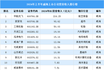 2024年上半年威海市上市公司营业收入排行榜（附榜单）