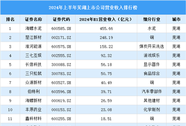 2024年上半年芜湖市上市公司营业收入排行榜（附榜单）