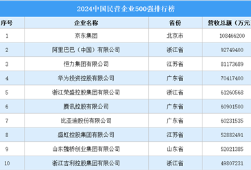 2024中国民营企业500强排行榜（附完整榜单）