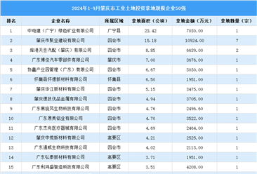 【投資關(guān)注】2024年1-9月肇慶市土地投資50強(qiáng)企業(yè)投資總金額超過11億（圖）